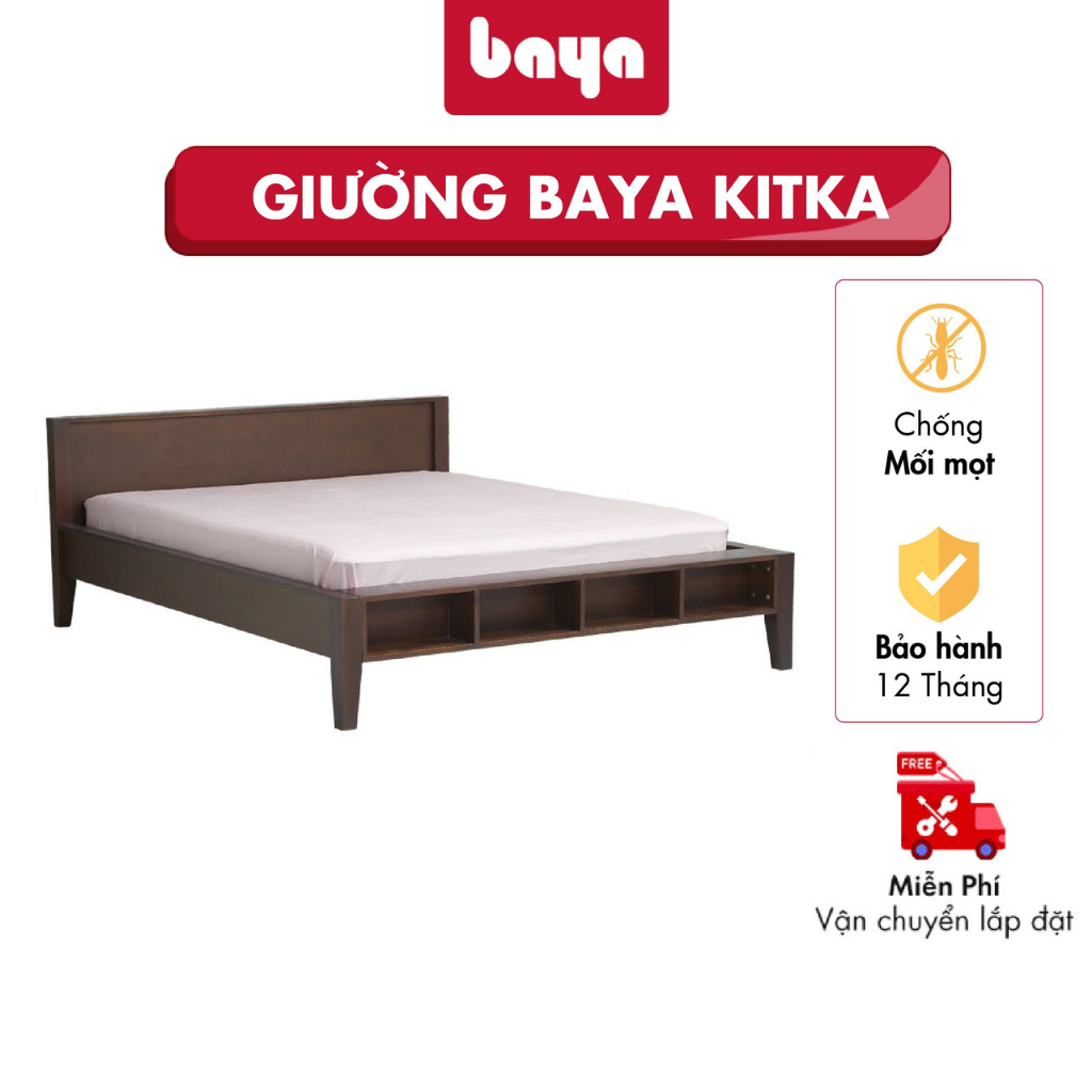 Giường Ngủ Đôi Phong Cách Cổ Điển BAYA KITKA Làm Từ Chất Liệu Gỗ Cao Su