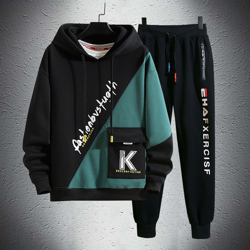 Bộ Quần Áo Nỉ Nam Thu Đông Áo Hoodies Phối Túi Hộp Chữ K Kết Hợp Quần Jogger Bo Gấu Năng Động Thời Trang FORYOU SET NAM 90000144