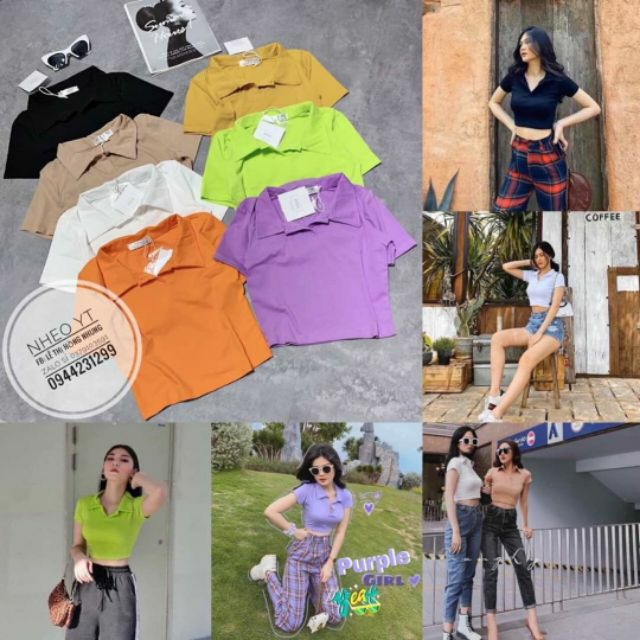 Áo croptop cổ bẻ hót frend