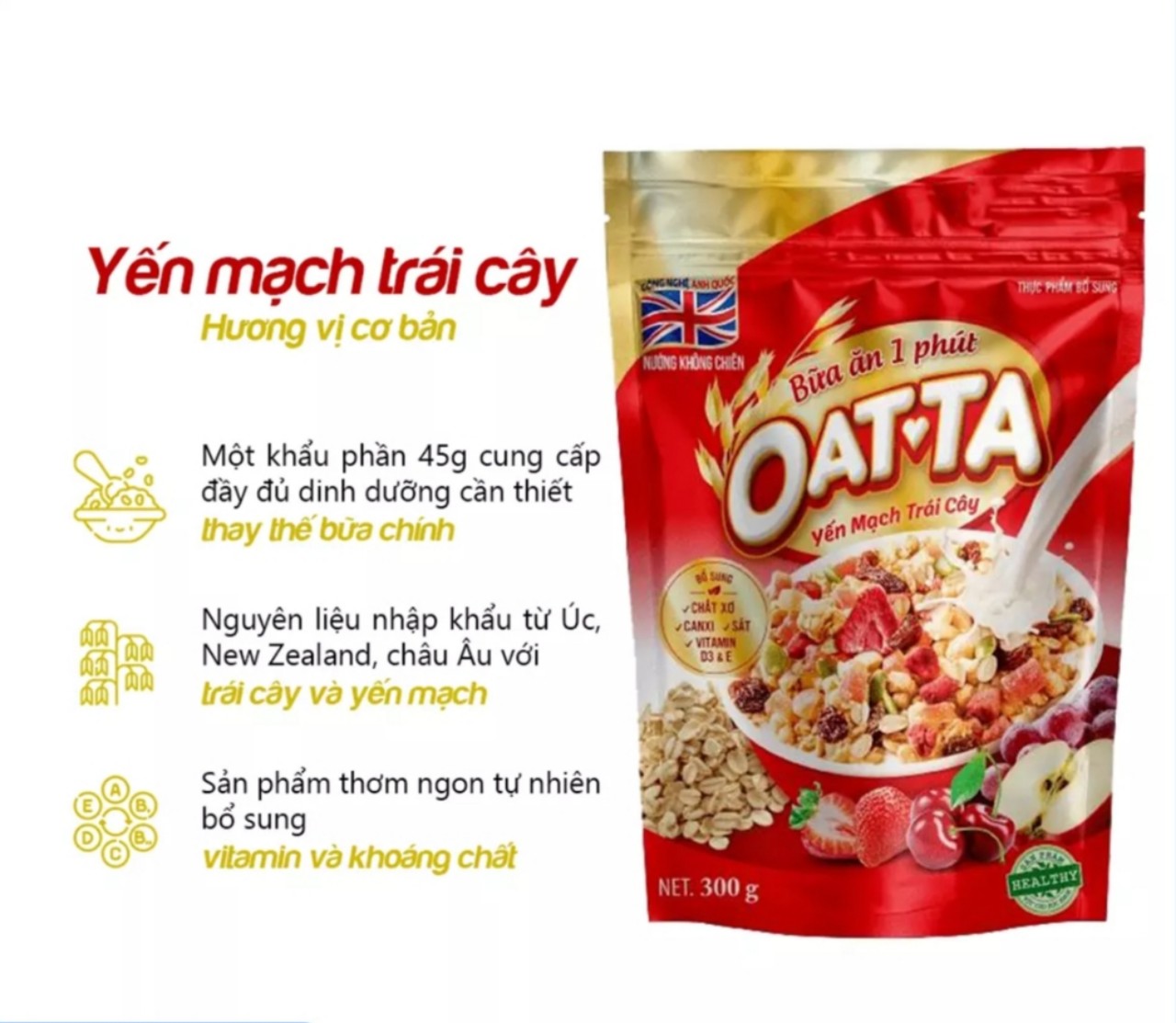Bánh Ăn Sáng Yến Mạch Oatta Trái Cây 300g (Giảm Giá Không Tặng kèm)