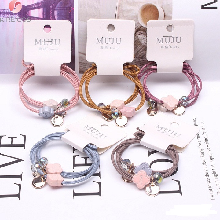 [HCM]Set 2 Dây Cột Tóc Hoa 4 Cánh Màu Đen - kireicos