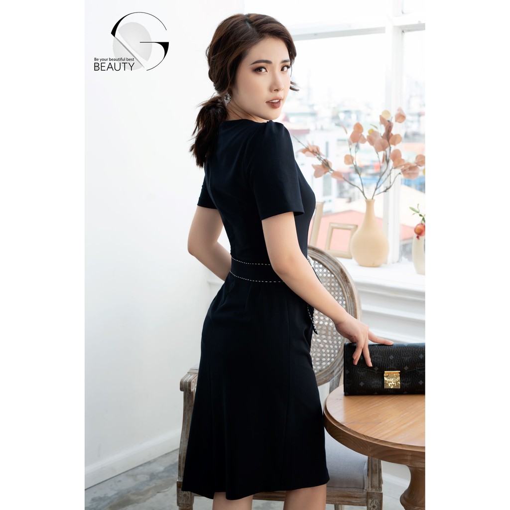 G Beauty Đầm Đai Diễu Chỉ Đen