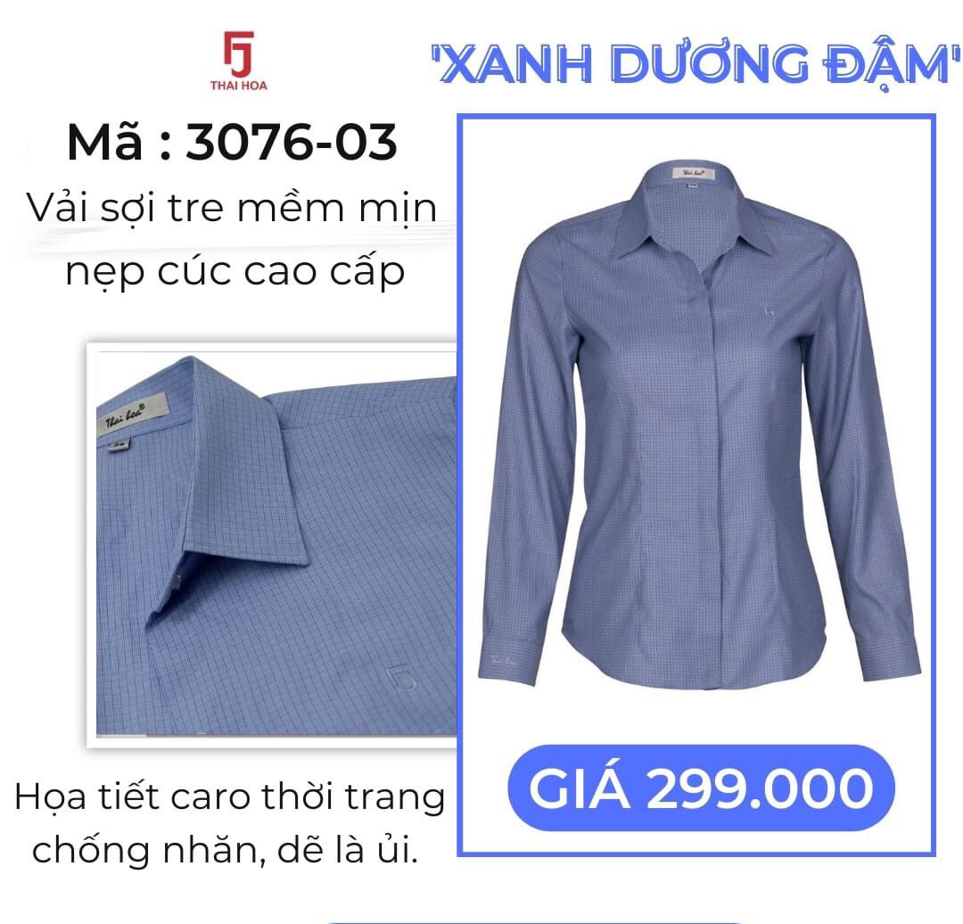 Mẫu mới 2022 Áo Thái Hòa họa tiết caro trẻ trung vải sợi tre 3076