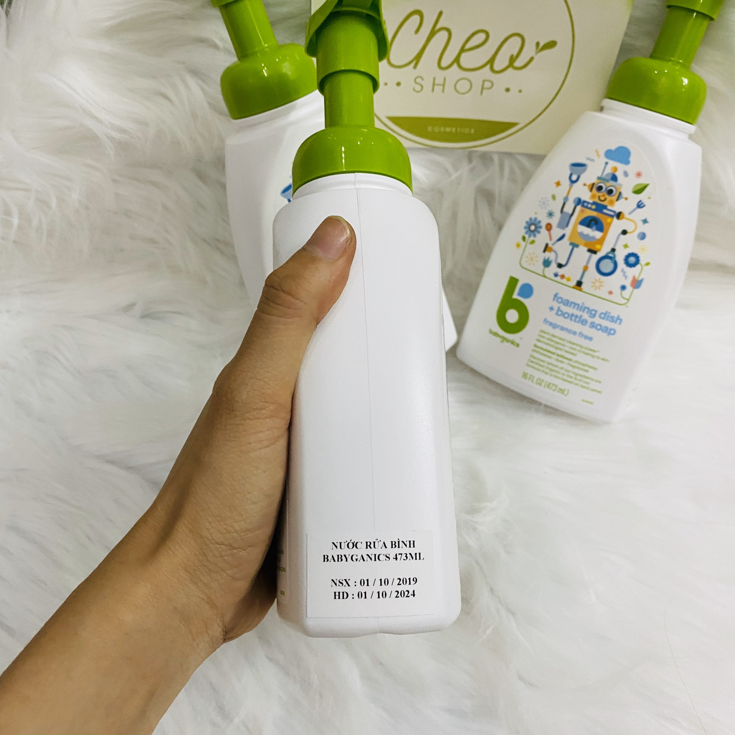 Nước rửa bình sữa không mùi hữu cơ Babyganics Foaming dish an toàn cho bé - hàng Mỹ - 473m