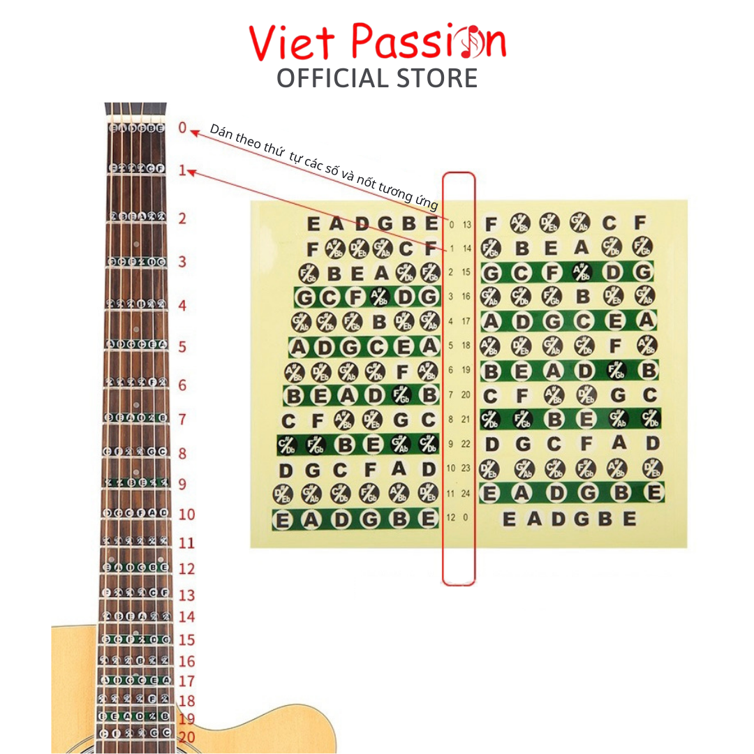 Sticker guitar ukulele dán nốt cần đàn guitar ukulele Viet Passion