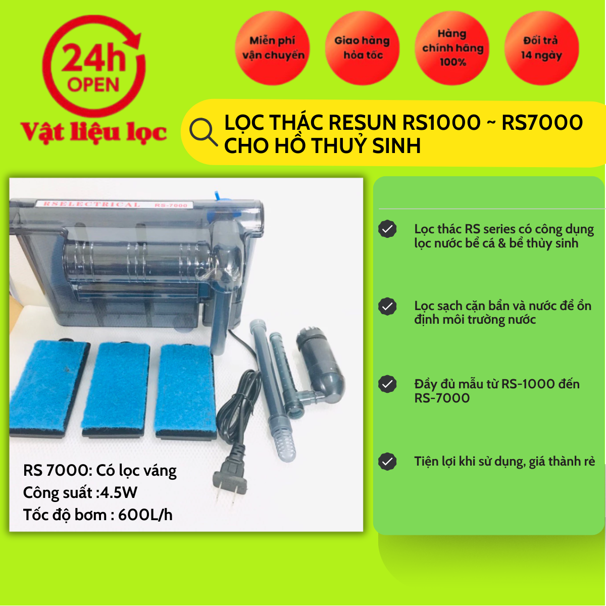lọc thác REsun 1000-7000 cho bể cá hồ thuỷ sinh