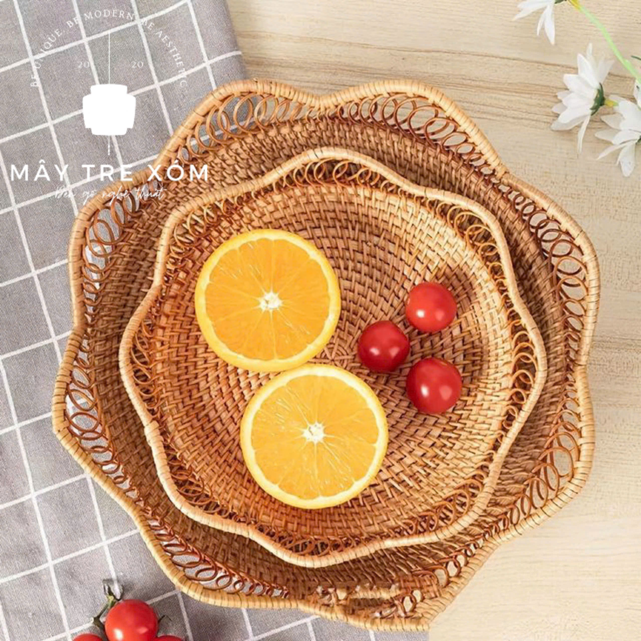 khay mây| đĩa mây để trái cây trang trí bàn ăn