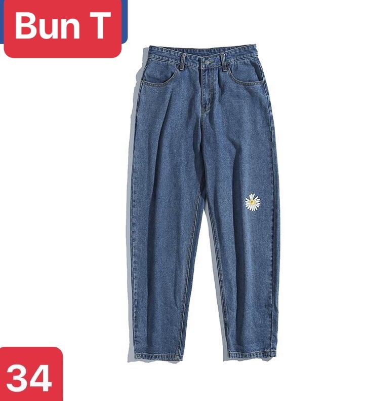 QUẦN BAGGY JEAN NAM CHẤT BÒ XANH THÊU HOA CÚC ỐNG RỘNG DÀI ĐÀI LOAN MÙA HÈ DB-34 - TRANG BUN FASHION