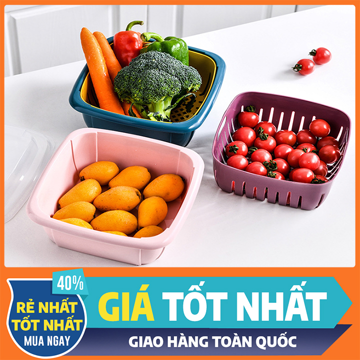 [COMBO 2 RỔ ĐA NĂNG 3IN1] Rổ HOA QUẢ VUÔNG 3 IN 1 KÈM CHẬU VÀ NẮP TIỆN LỢI, Combo 2 Rổ nhựa đựng đồ đa năng kèm hộp có nắp