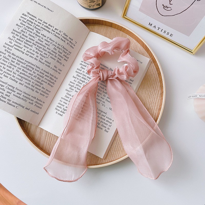 Scrunchies cột nơ vải voan lụa bóng Ni9 S42