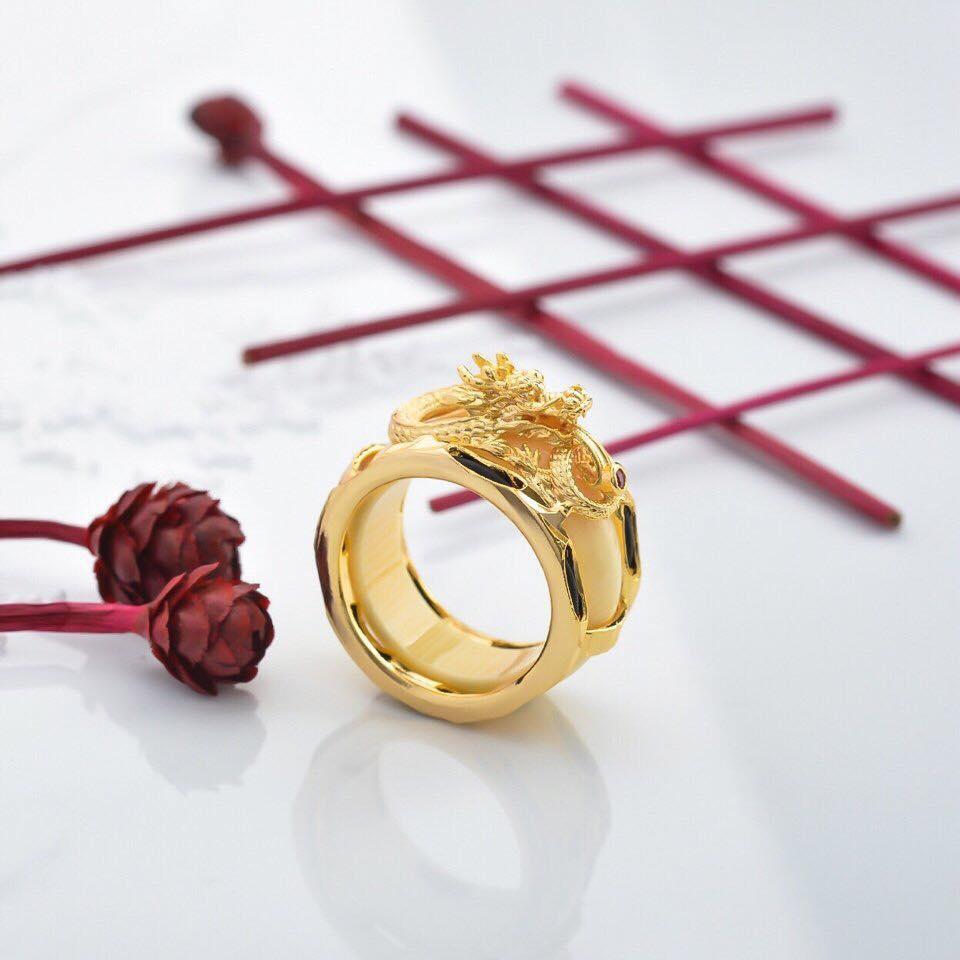 Nhẫn nam bạc Thái mạ vàng 2 hàng lông cao cấp, may mắn