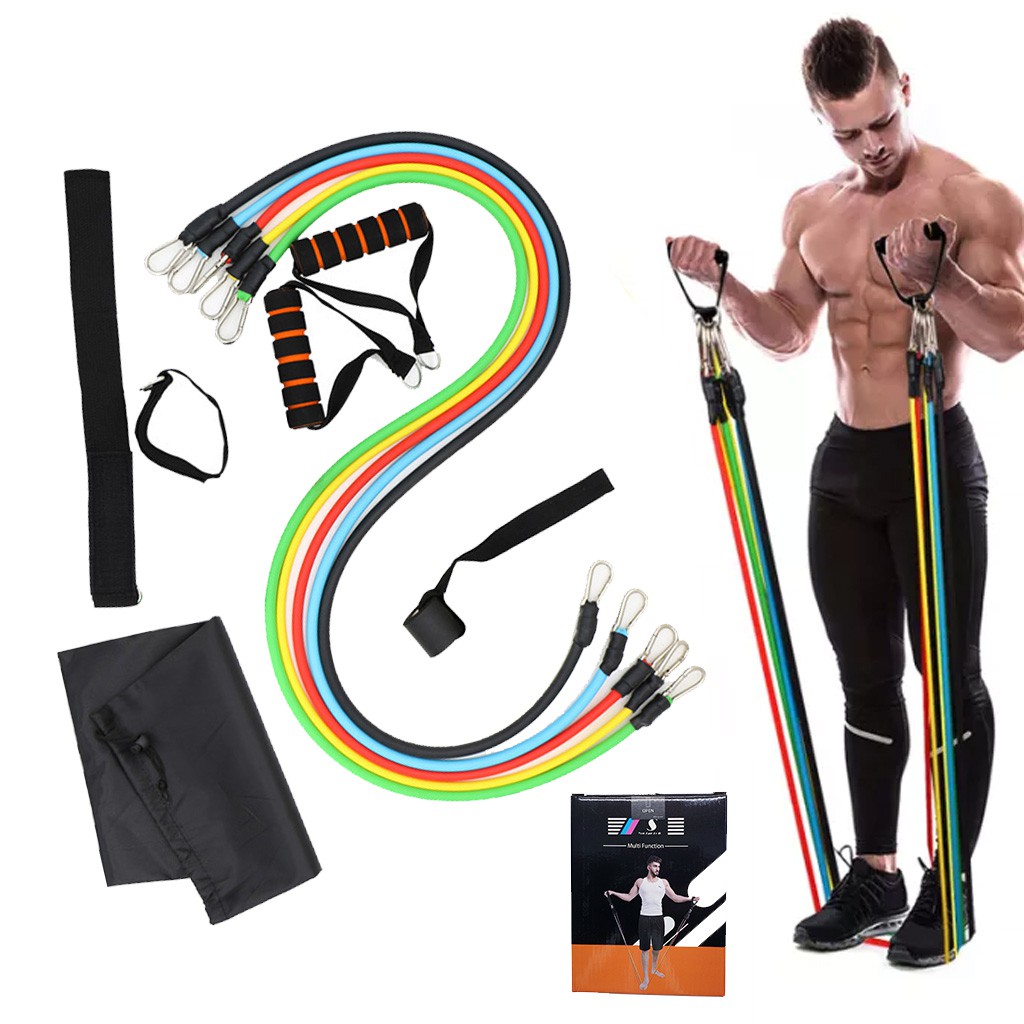 Bộ 5 dây ngũ sắc cao su tập thể dục, dây đàn hồi kháng lực tập gym, dây cao su đàn hồi tập thể thao, tập gym tại nhà - chính hãng