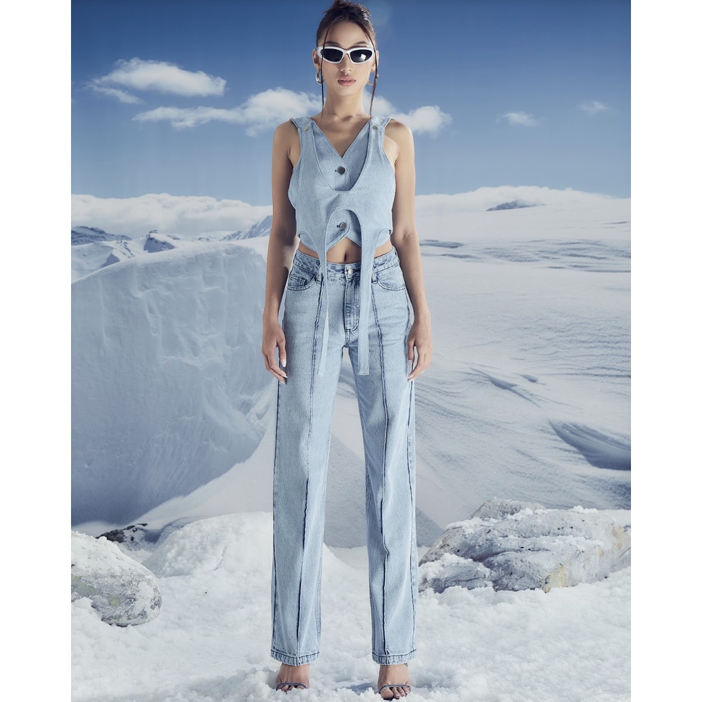 Quần jeans gân ống đứng Cao Stu