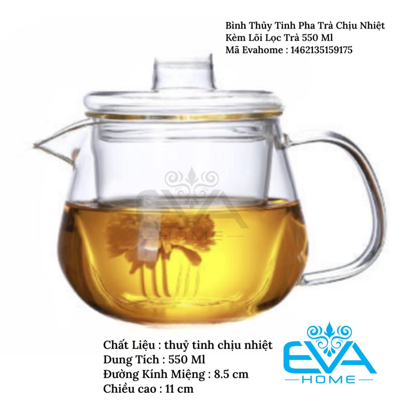 Bình lọc trà kẻ sọc thuỷ tinh / bình pha trà kèm lõi lọc thuỷ tinh chịu nhiệt sọc thẳng striped teapot 700 ml