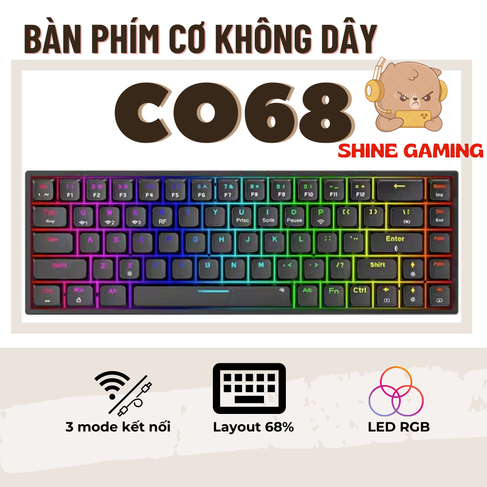 Co68 wireless mechanical keyboard-hotshoe support-gold switch - 3 mode convenient connection-RGB LED multi-mode