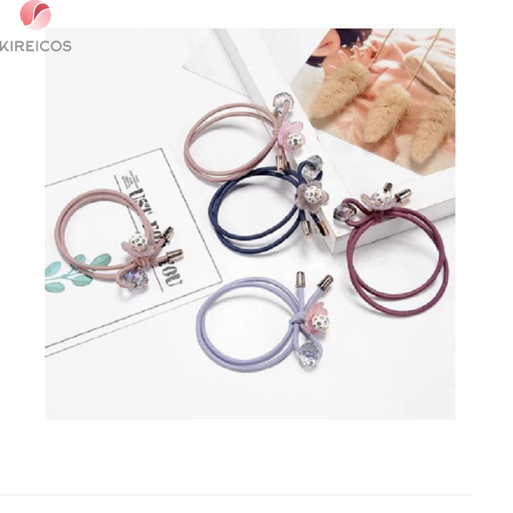 [HCM]Set 10 Dây Cột Tóc Hoa Lấp Lánh Nhiều Màu Dễ Thương - kireicos