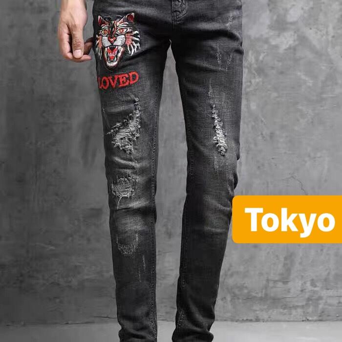 QUẦN JEAN NAM ĐEN CHẤT BÒ THÊU MÈO TO CHUẨN MEN MẪU MỚI TK-5919 CAO CẤP - TOKYO FASHION