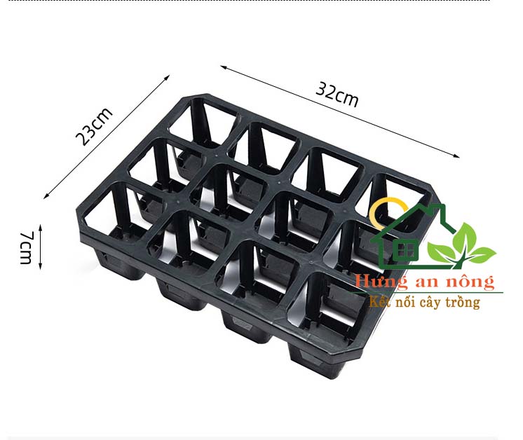 KCL1 - Khay 12 ô vuông đen - 12 chậu vuông 7cm trồng sen đá xương rồng thiết kế chống thấm nước nhựa PP