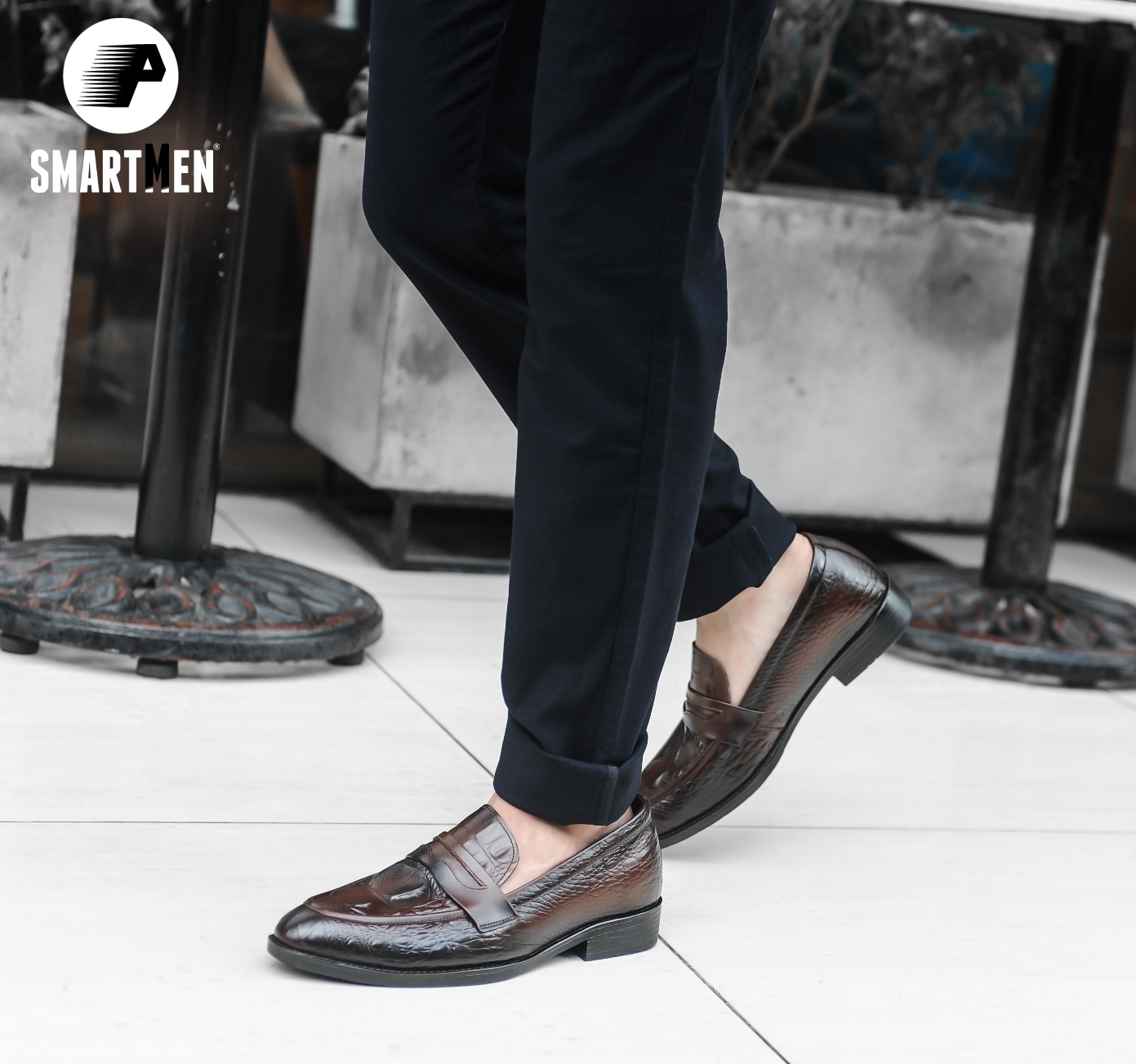 Giày lười Công sở Tăng chiều cao SMARTMEN GS-04 Nâu
