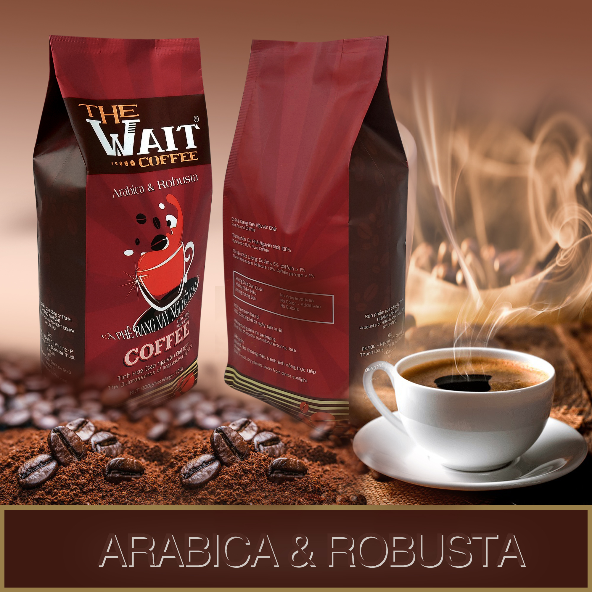 Cà Phê rang xay nguyên chất -Cà phê sạch -The Wait Coffee -Gu đậm - gói