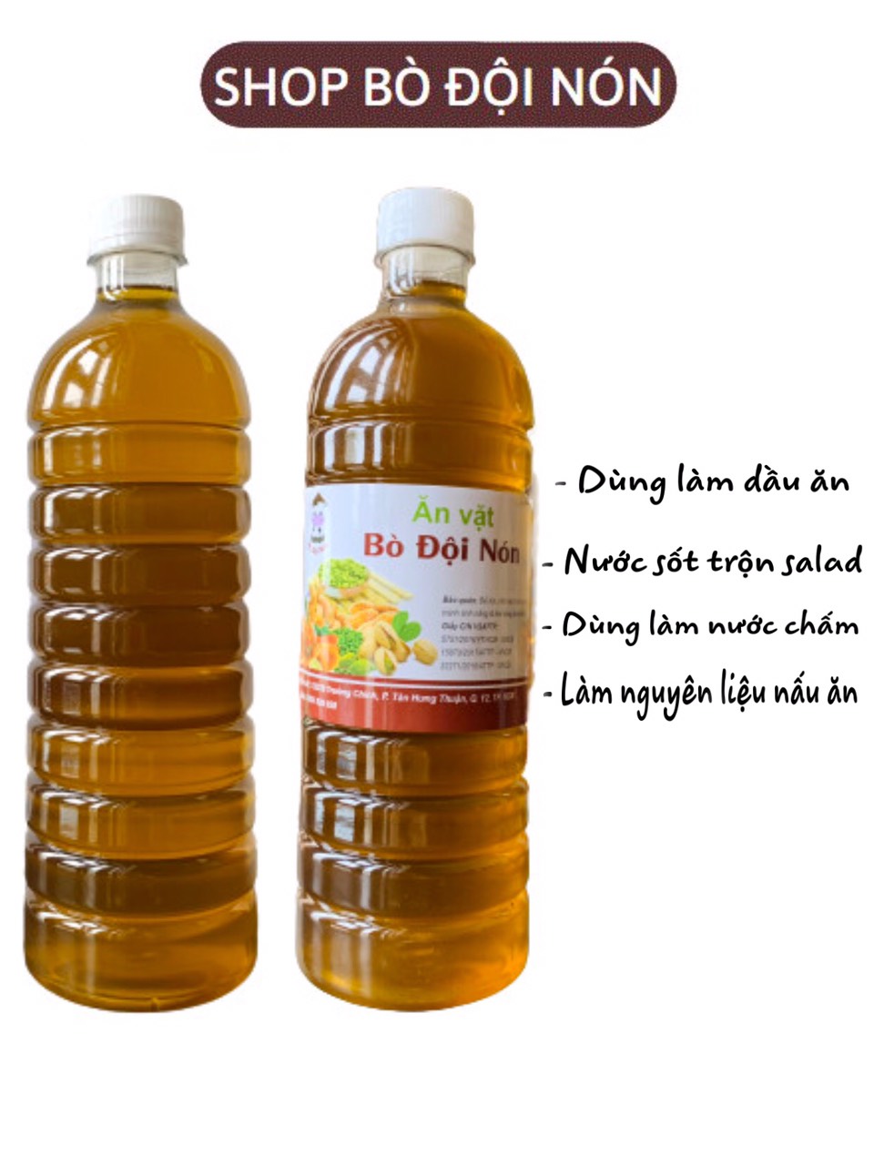 CHAI 1L DẦU MÈ THƠM [ DẦU VỪNG] NGUYÊN CHẤT - BÒ ĐỘI NÓN SHOP