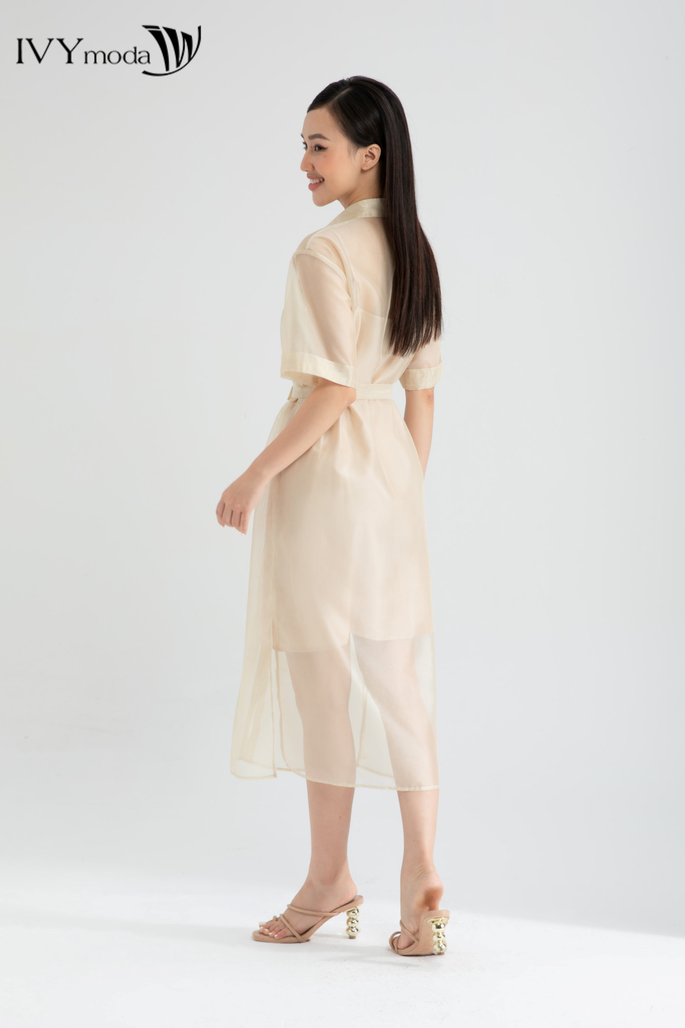 Đầm lưới dáng sơ mi cổ đức thiết kế IVY moda MS 48M6353