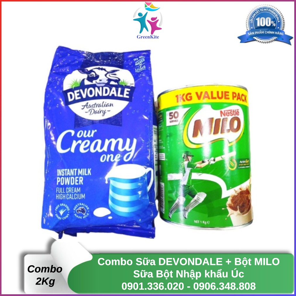 [Combo 2Kg] Sữa Bột Milo Úc 1Kg+ Sữa Bột Devondale 1Kg