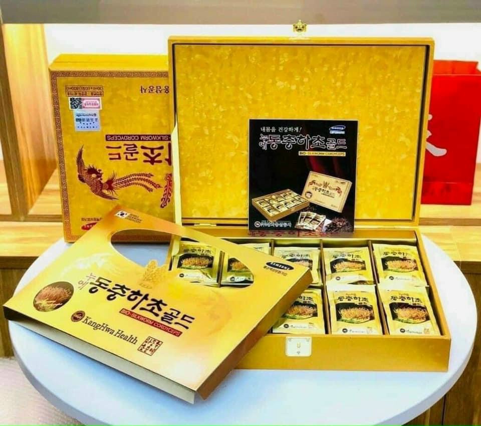 Hàng Chính Hãng Đông Trùng Hạ Thảo Kanghwa Hàn Quốc Hộp Gỗ Vàng 60 gói x