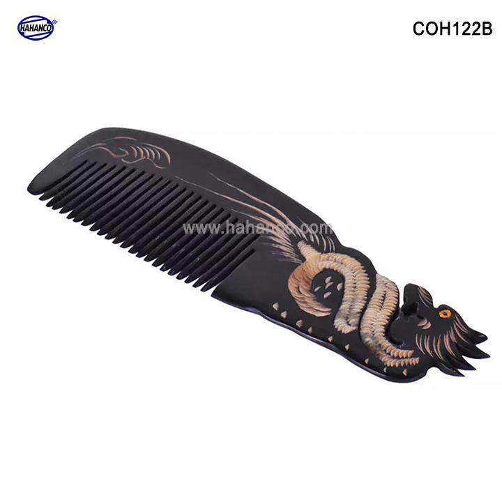 Lược sừng đen hình Rồng - COH122B (Size: L - 18cm)  Quà tặng rất đẹp - Horn Comb of HAHANCO - Chăm sóc tóc