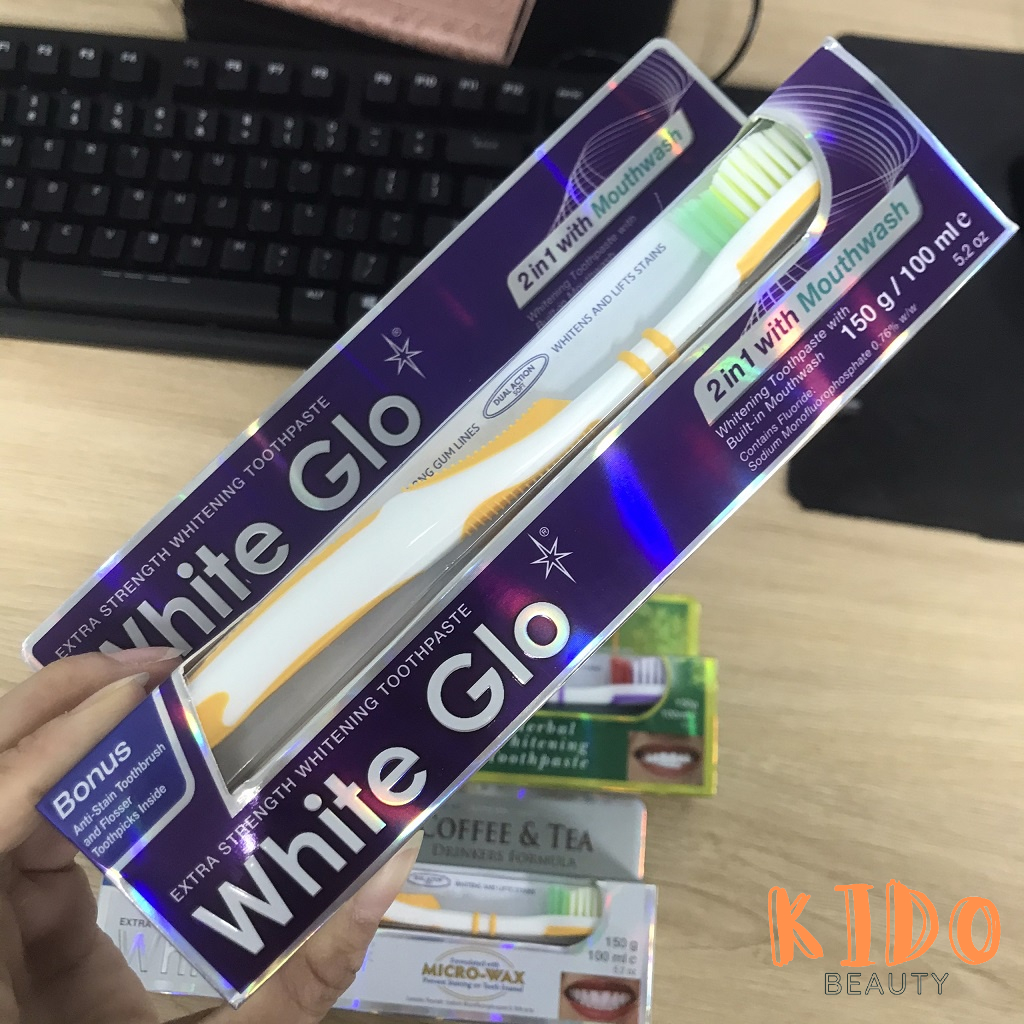 White Glo 150g toothbrush set (red/purple/blue/yellow/white)