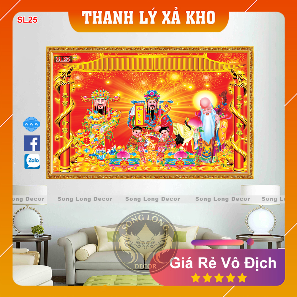Tranh Dán Tường Phúc Lộc Thọ - SL25-Tranh 3d Tài Lộc- Song Long Decor