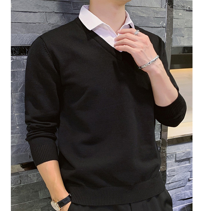 Áo len cổ tim mới-Áo len tay dài from ôm body nam
