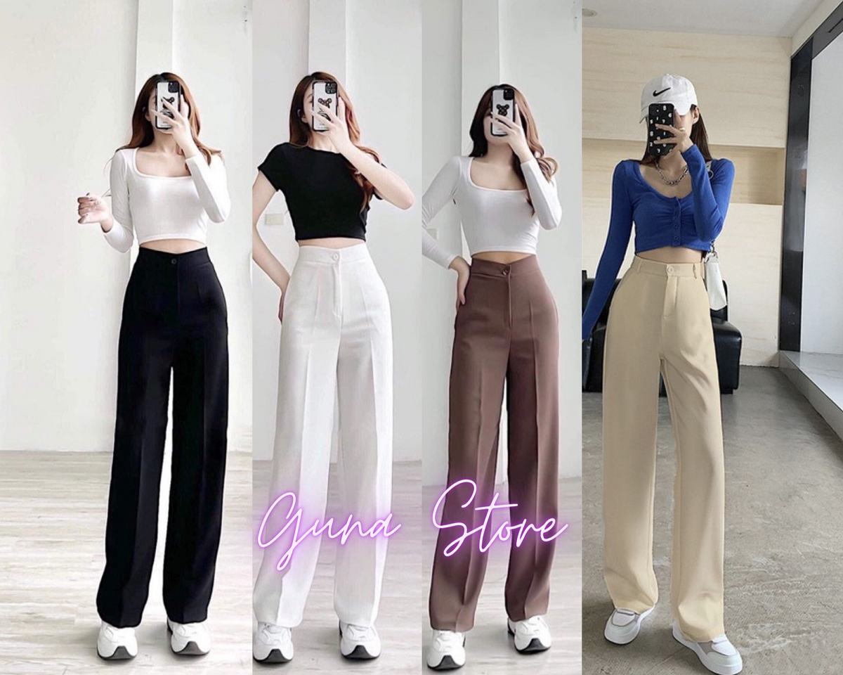 Quần vải gold nhật ống suông nữ big size dáng dài 103cm trơn form basic đẹp xịn, gen eo nâng mông hack dáng.