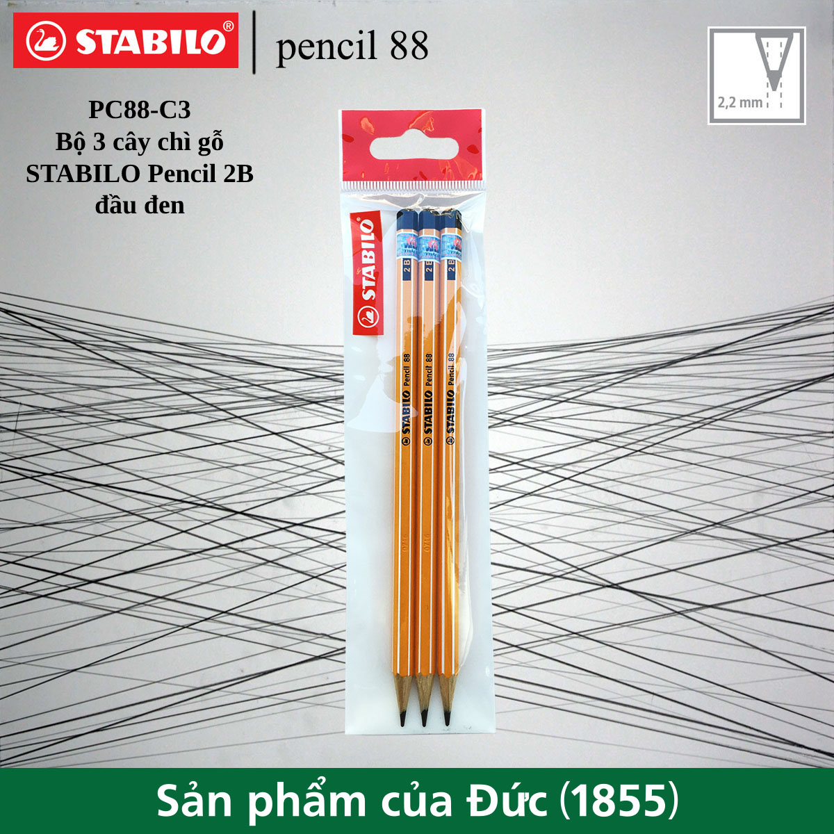 Combo bộ bút chì gỗ stabilo pencil 2b đầu đen pc88