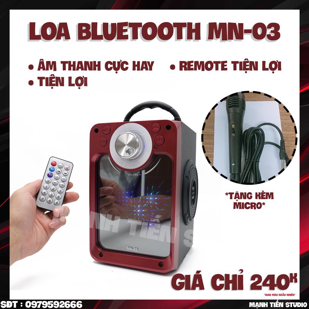 Loa Bluetooth Karaoke Công Suất  Lớn, Loa Xách Tay Mini MN03 (Tặng Kèm Micro) - Bảo Hành 12 tháng 1 Đổi 1 trong 7 ngày Phân Phối Toàn Quốc