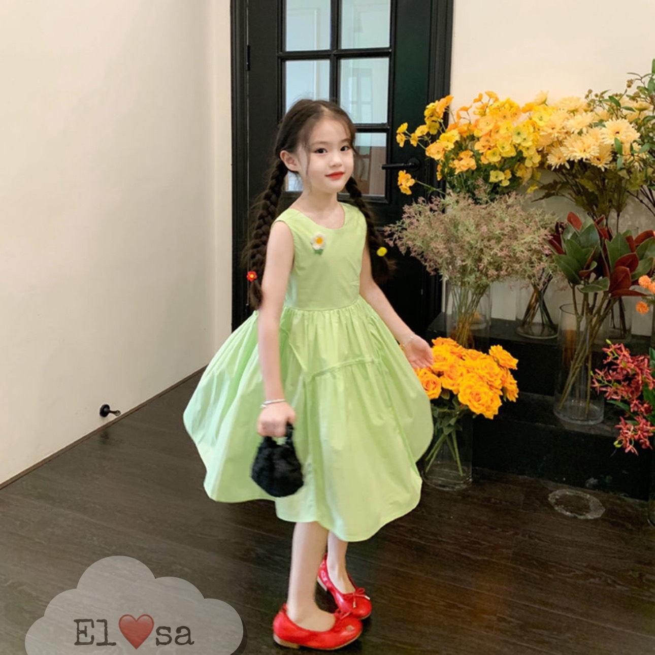 váy bé gái--  VÁY THÔ CỐM -HỒNG DÁNG DÀI BASIC 8-30KG annakids
