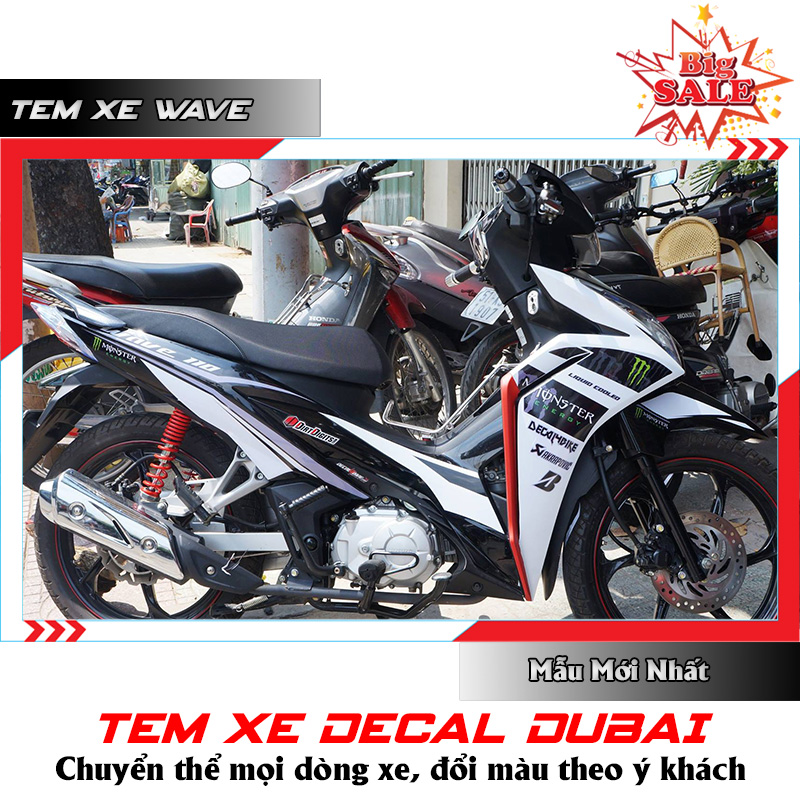 Tem Xe Wave RSX 2013 Trắng Đen Monster