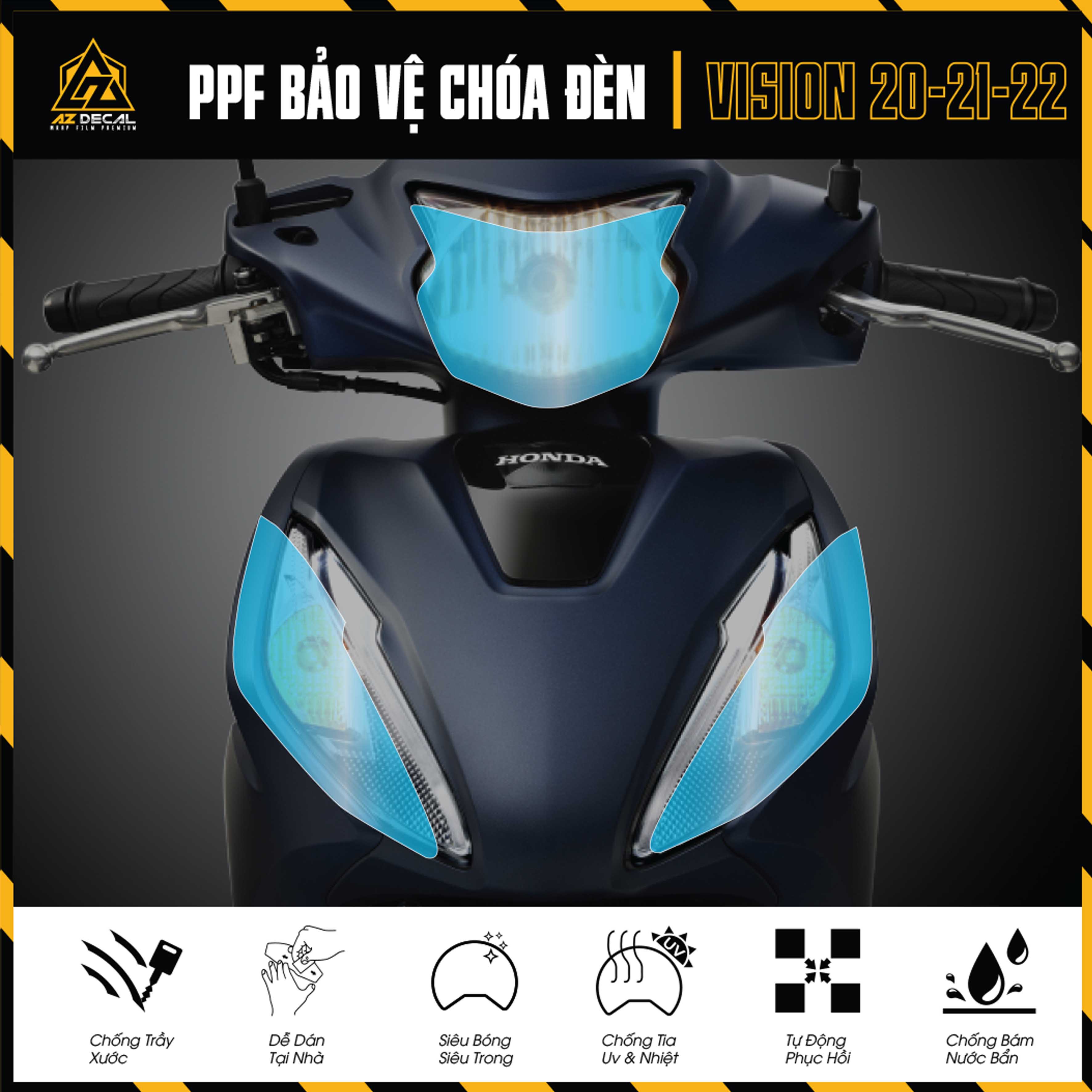 Miếng Dán PPF Bảo Vệ Choá Đèn Xe Máy Vision 2021 | Film Decal Trong Suốt Dán Đèn Pha Xi Nhan Demi Chống Xước Tốt - Azdecal