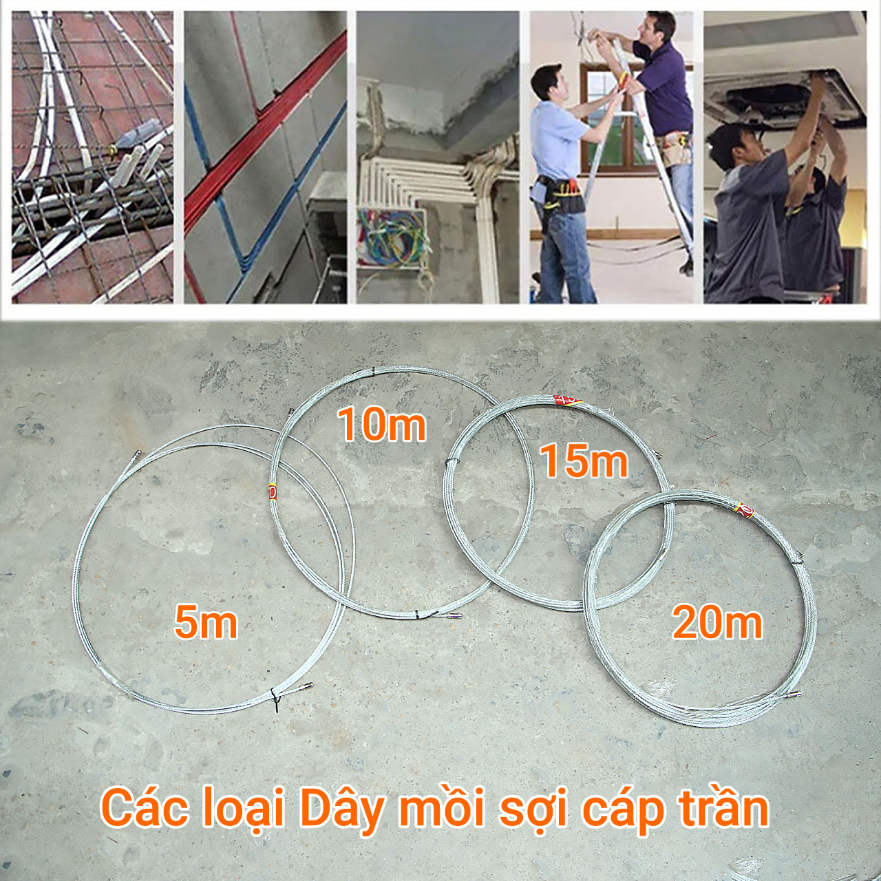 Dây mồi luồn ống ghen dây điện sợi cáp trần 4 ly đầu bánh xe