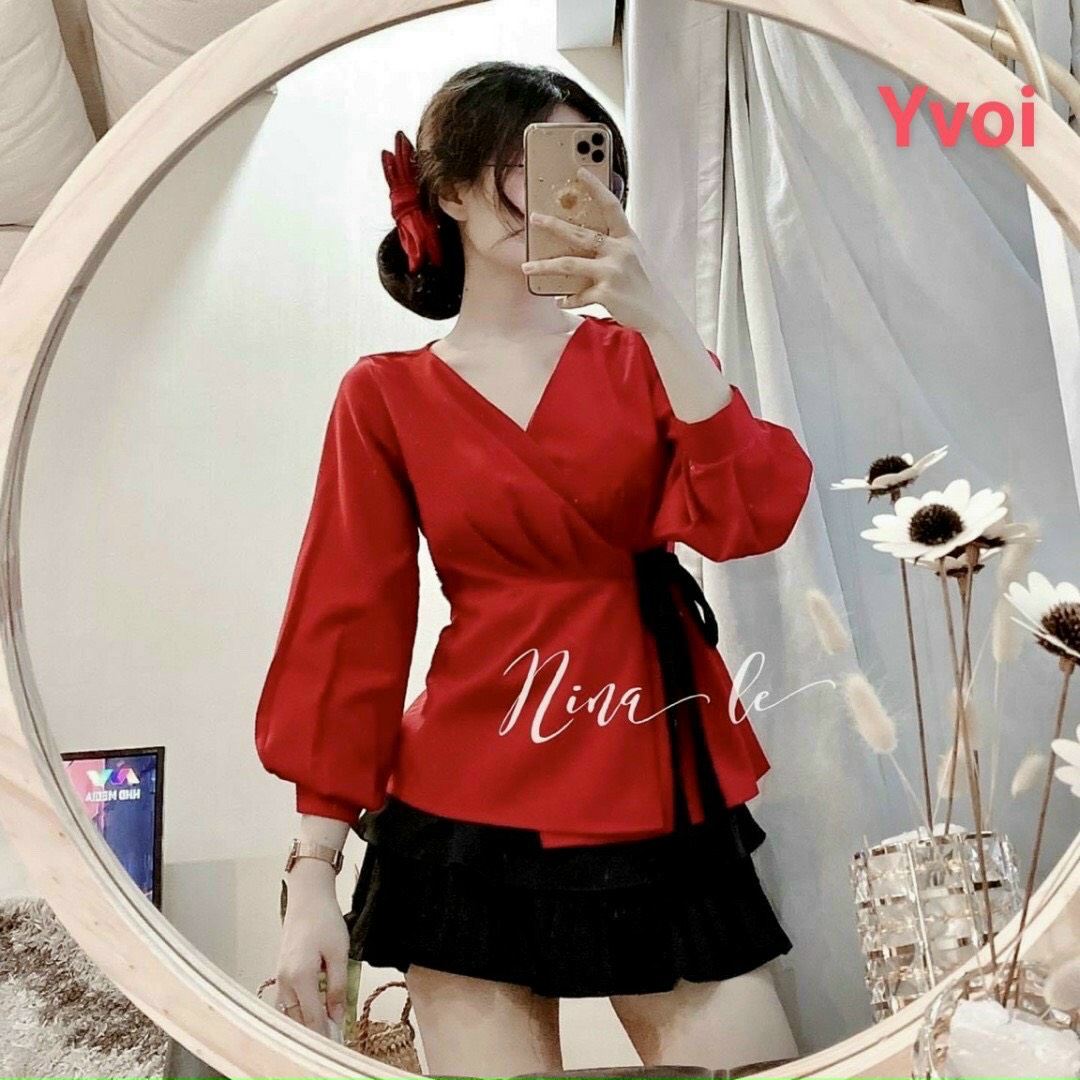 Áo voan đỏ đắp chéo cột nơ xinh xắn TTSA0915