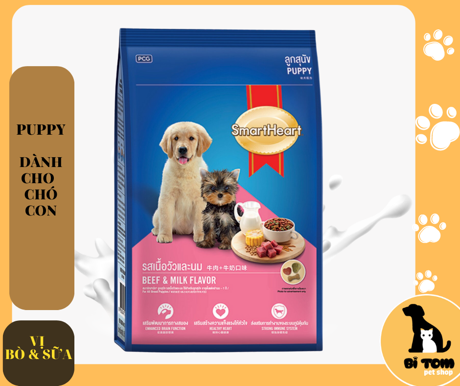 Thức ăn cho chó con SMART HEART – Beef & Milk Flavor