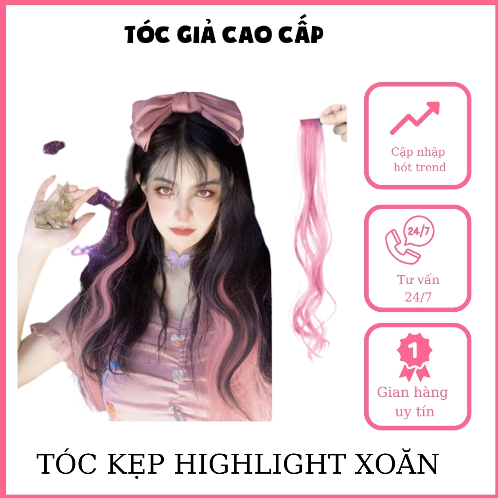 Tóc giả keph highlight xoăn dài sợi tơ cao cấp