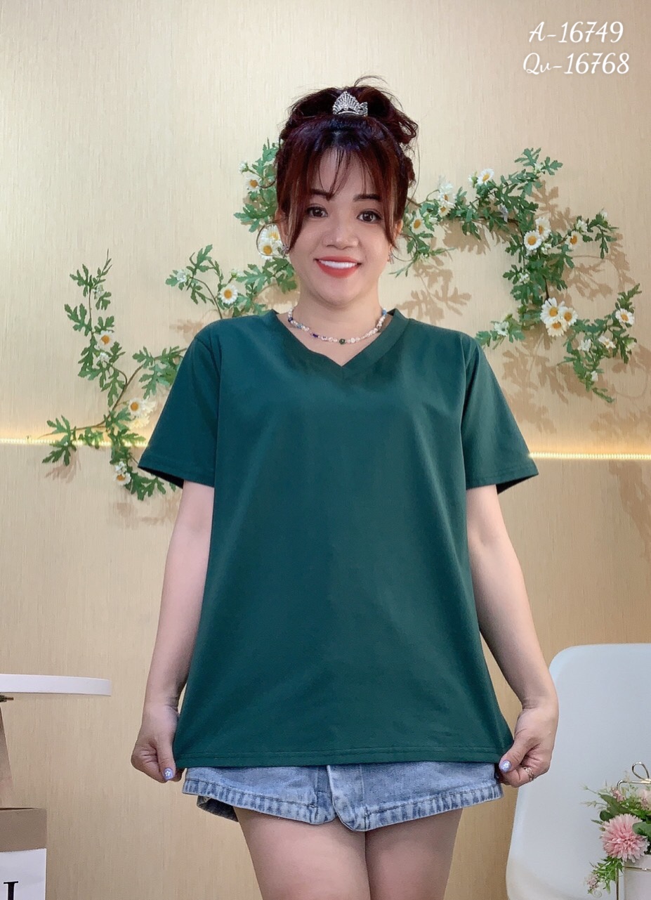 Áo thun Tshirt BIGSIZE cổ tim TRƠN ĐẠI 16749