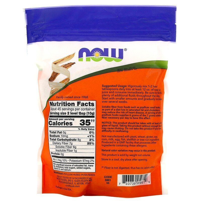 Bột mã đề Whole Psyllium Husks, chất xơ hòa tan 454g