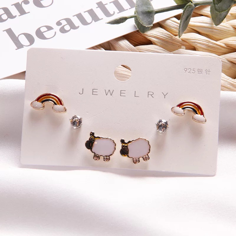 Set 3 Đôi Bông Tai Nhiều Kiểu Cực Dễ Thương