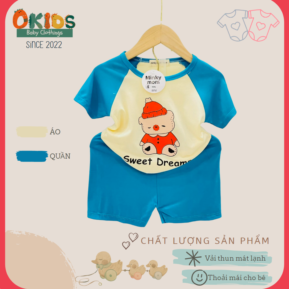 Bộ cộc tay thun lạnh minky mom chất cotton co giãn 4 chiều, thấm hút mồ hôi okidsvn ct11