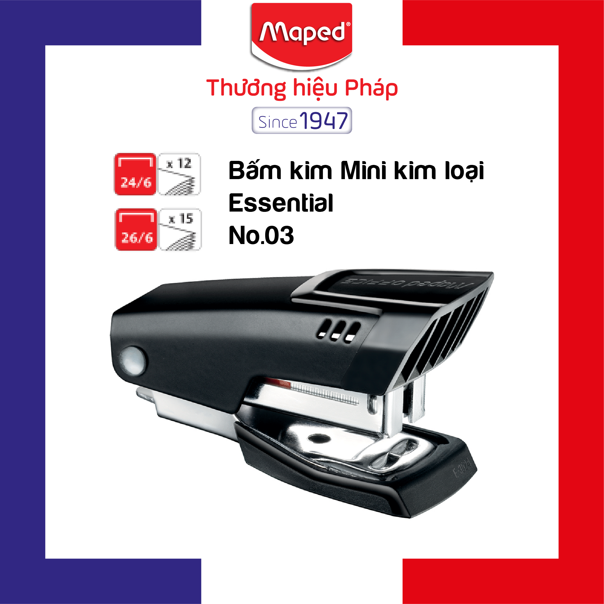 MAPED - Bấm kim Mini kim loại Essential No.3 - 1 cái