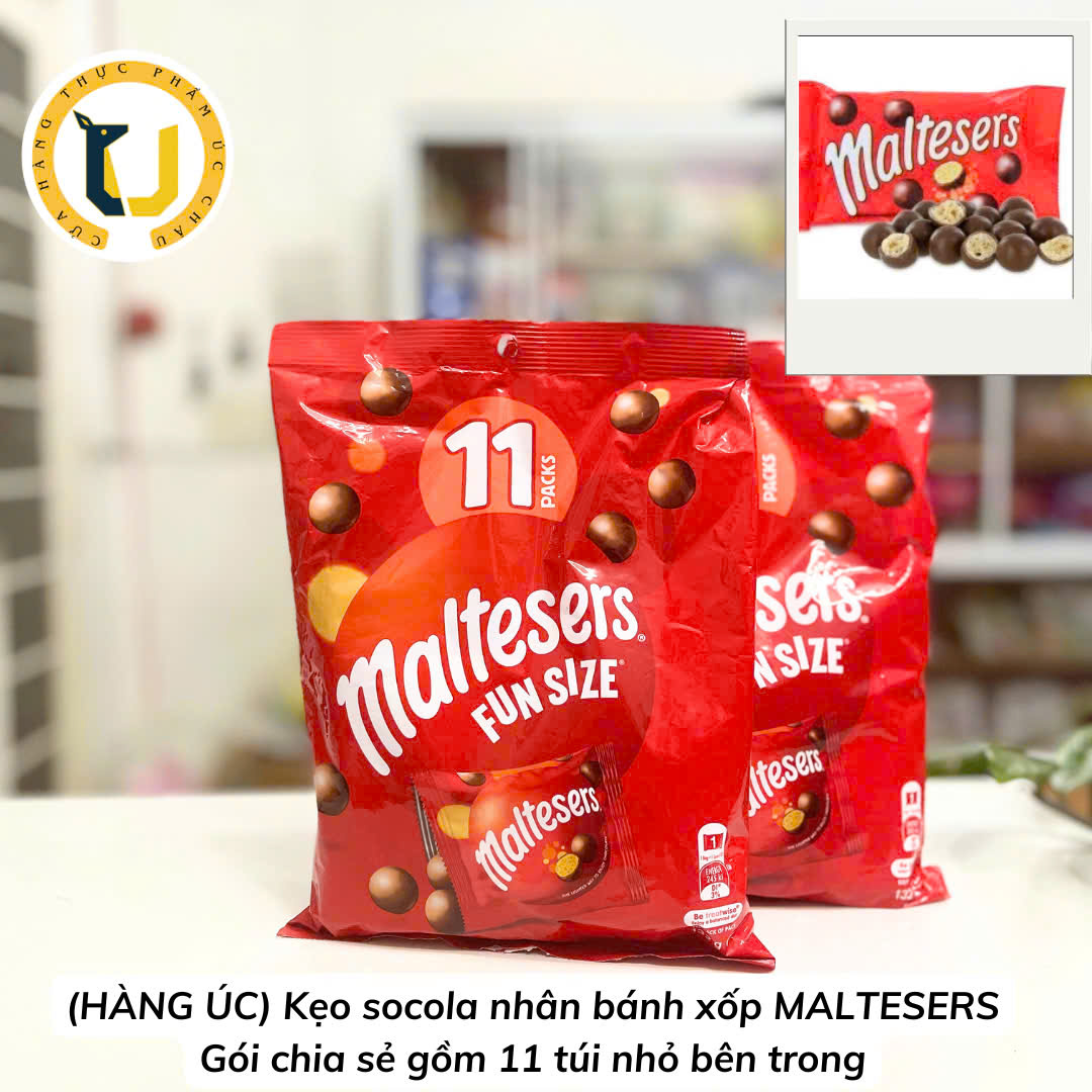 (HÀNG ÚC) Kẹo socola nhân bánh xốp MALTESERS Fun Size Chocolate 11 gói rời/túi