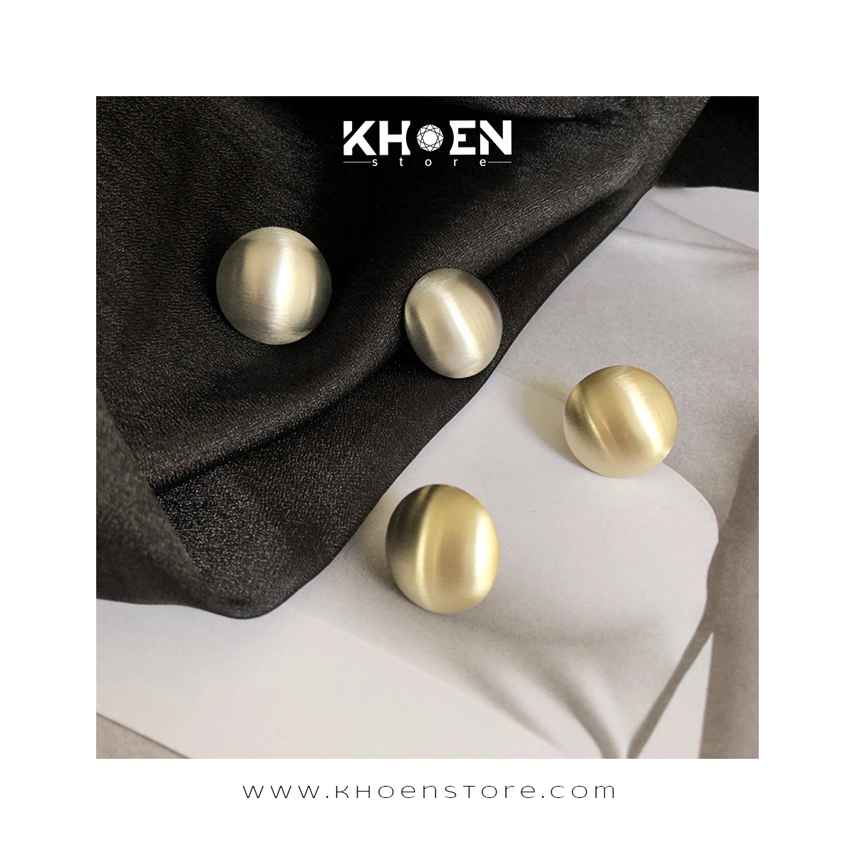 (1 Đôi) Bông tai nữ nút vàng bạc - Khoen store
