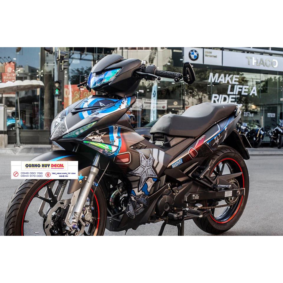 Tem trùm exciter 150 den xám captian american, độ team decal xe ex dán đời 2015-2020